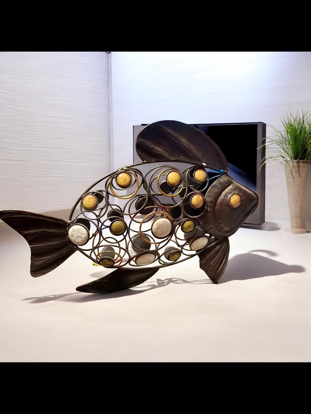 Metal Fish Accent Sculpture in Brown and Gold